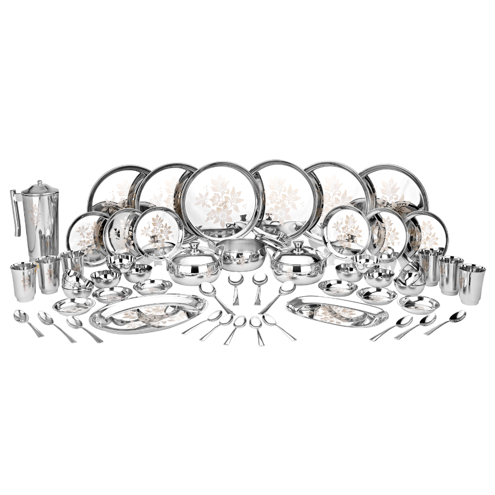 Vinod Stainless Steel 58 pieces Laser Dinner Set