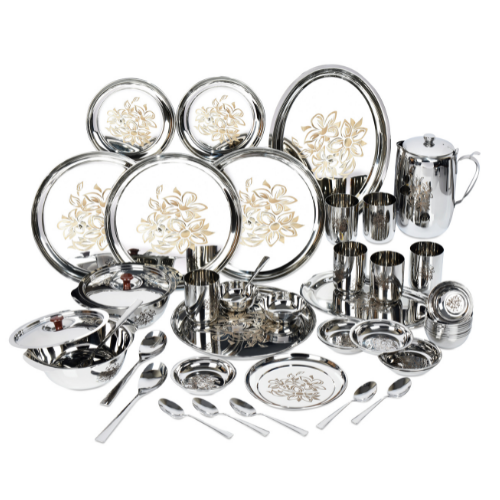 Vinod Stainless Steel 50 pieces Laser Dinner Set