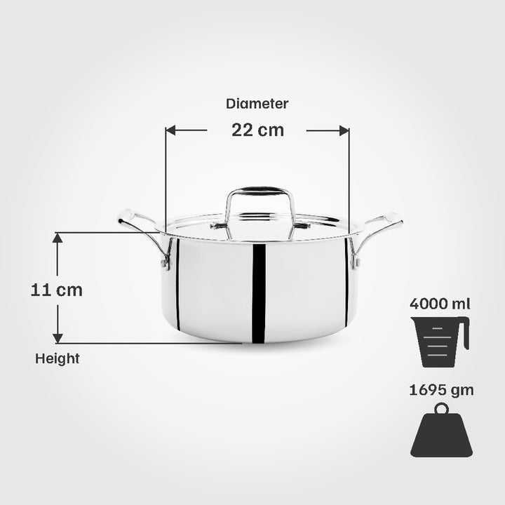 VINOD Doniv Titanium Triply Stainless Steel Sauce Pot with Cover 22 cms, Capacity 4.00 Liter