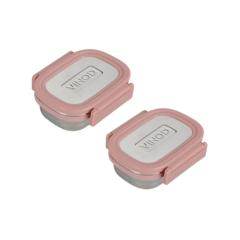 Vinod Stainless Steel Meal Carrier (Pink) – Small – Set of Two