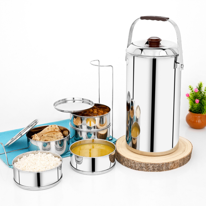 Vinod Stainless Steel Deluxe Hot Tiffin – 5 Compartment