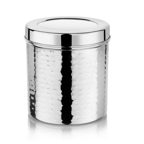 VINOD Stainless Steel Hammered Deep Dabba – Premium Steel food storage container for Kitchen – Set of 5 Pieces, 1000 ml, 1400 ml, 1800 ml, 2300 ml, 3000 ml, No10 to No 14