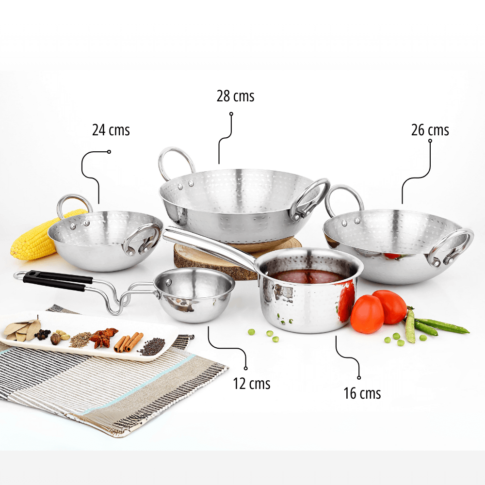 Vinod – Claro Heavy Gauge Stainless Steel Hammered Cookware Set - 5 Pcs