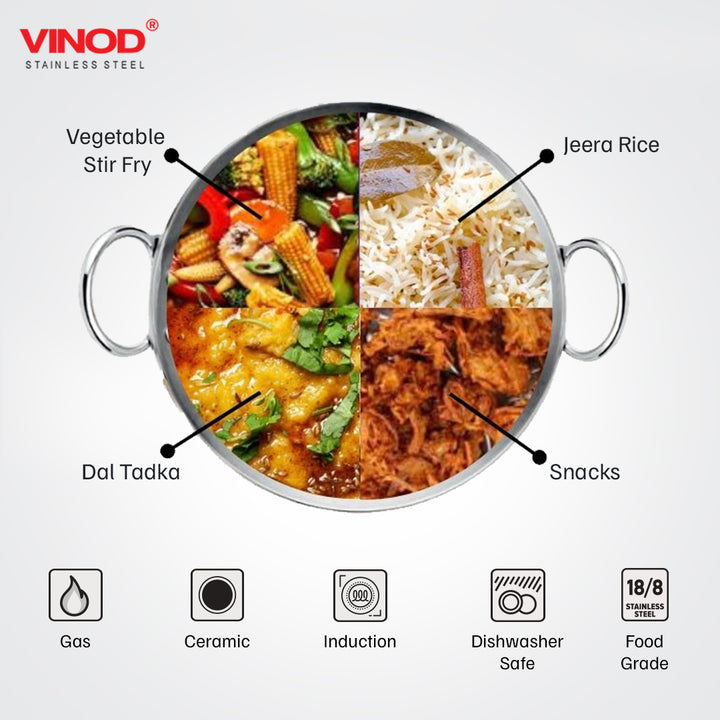 Vinod – Claro Heavy Gauge Stainless Steel Hammered Kadai, 2.5 mm – Capacity 4.5 Liter (30cm)