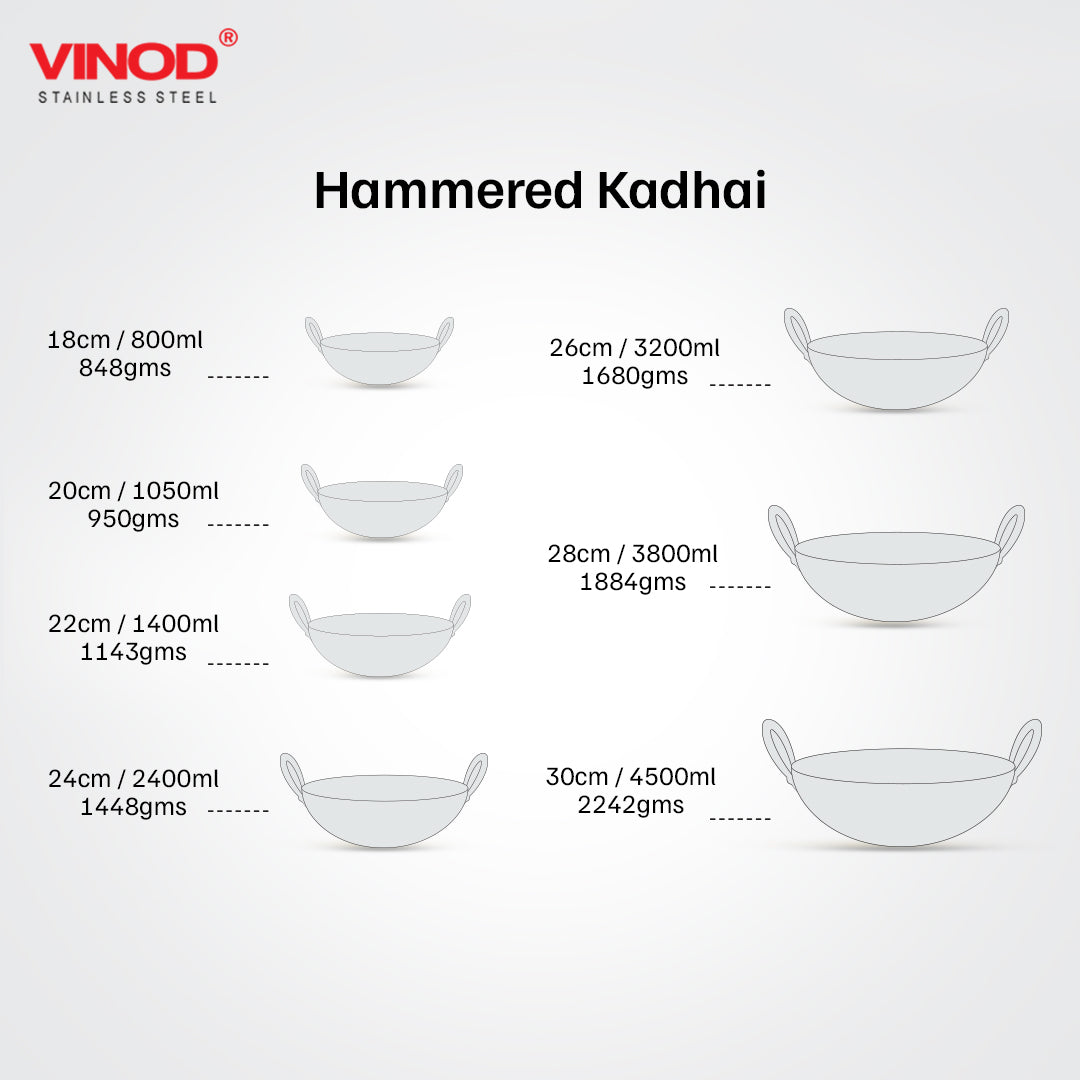 Vinod – Claro Heavy Gauge Stainless Steel Hammered Kadai, 2.5 mm – Capacity 4.5 Liter (30cm)