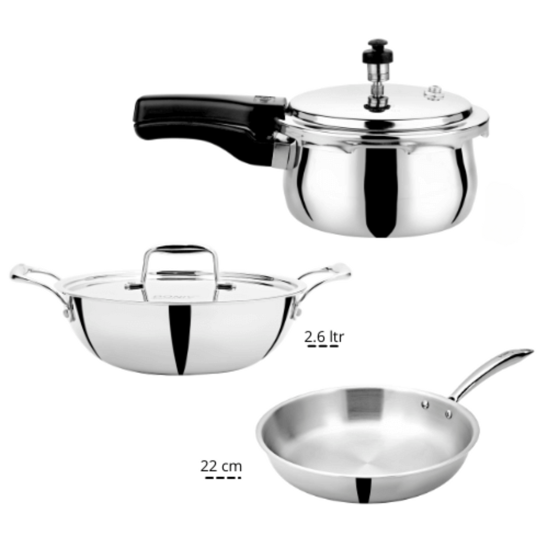 VINOD Doniv Titanium Triply Stainless Steel 3 Piece Cookware Set