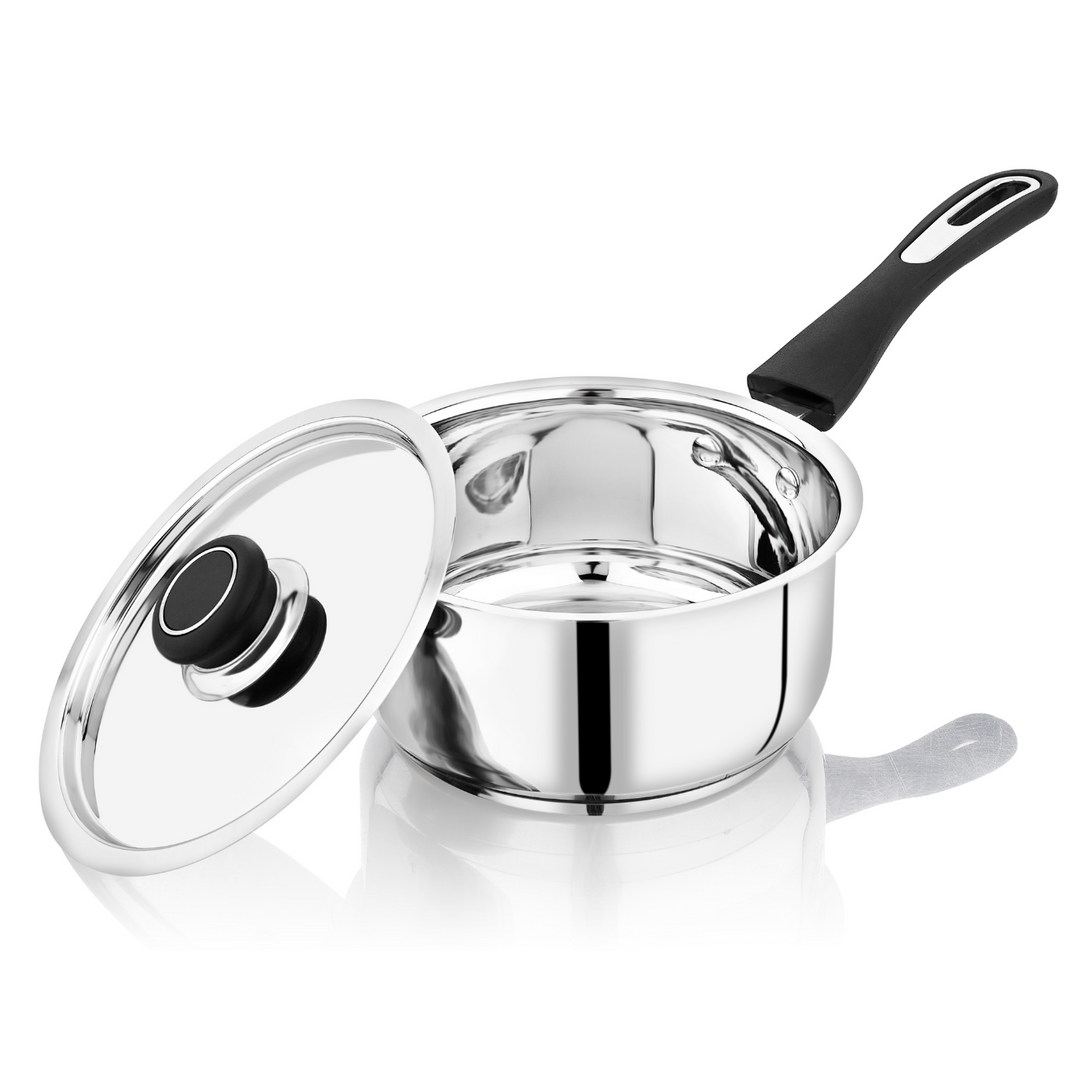 VINOD - DONIV Stainless Steel Sorrento Sandwich Bottom Saucepan with Steel Lid 18 cms – Induction Friendly