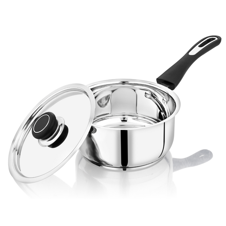 VINOD - DONIV Stainless Steel Sorrento Sandwich Bottom Saucepan with Steel Lid 18 cms – Capacity 2200 ml - Induction Friendly