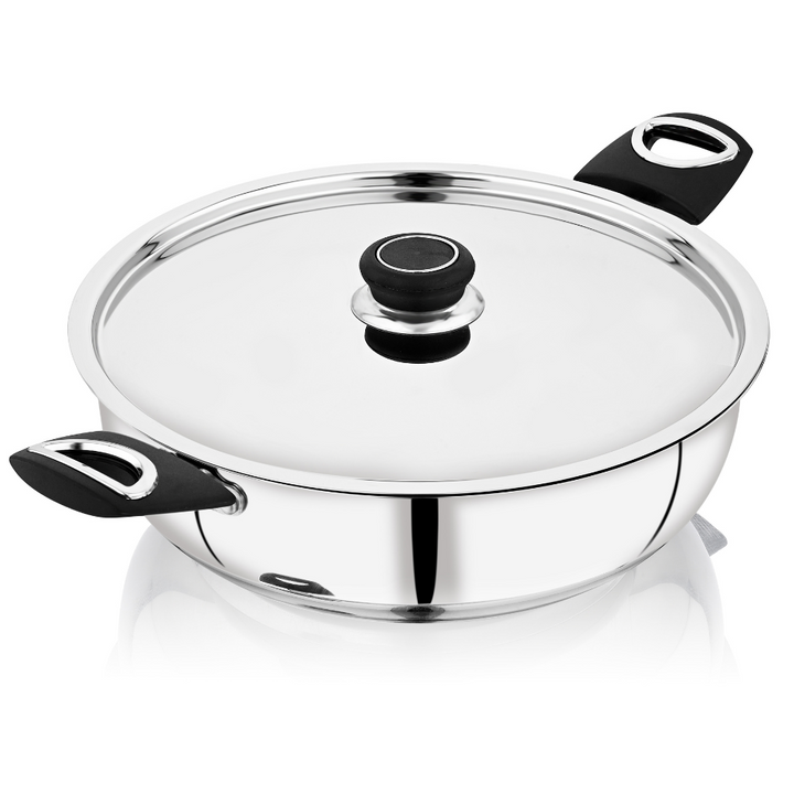 VINOD - DONIV Stainless Steel Sorrento Sandwich Bottom Kadai with Lid 30 cm – Capacity 5.5 Liter - Induction Friendly