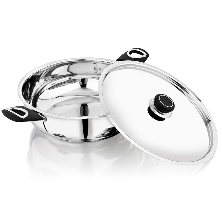 VINOD - DONIV Stainless Steel Sorrento Sandwich Bottom Kadai with Lid 30 cm – Capacity 5.5 Liter - Induction Friendly