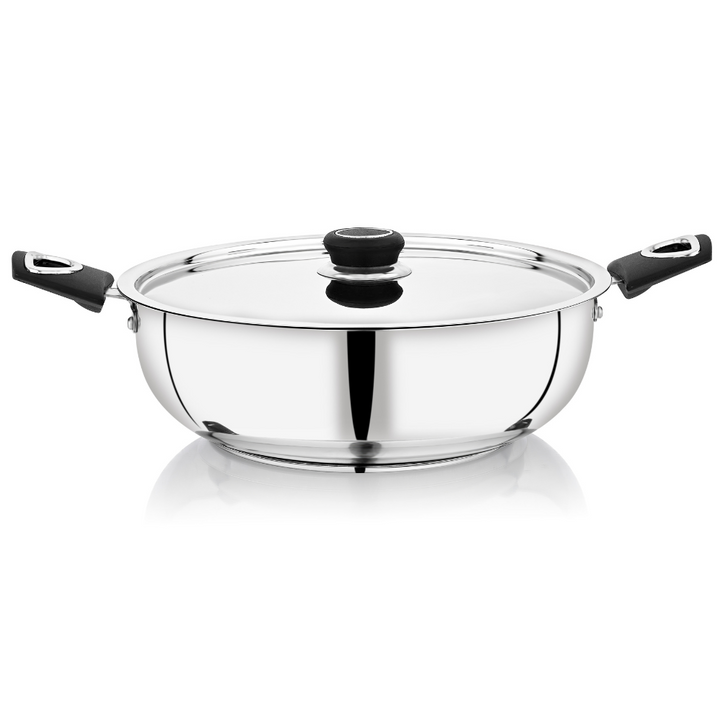 VINOD - DONIV Stainless Steel Sorrento Sandwich Bottom Kadai with Lid 30 cm – Capacity 5.5 Liter - Induction Friendly