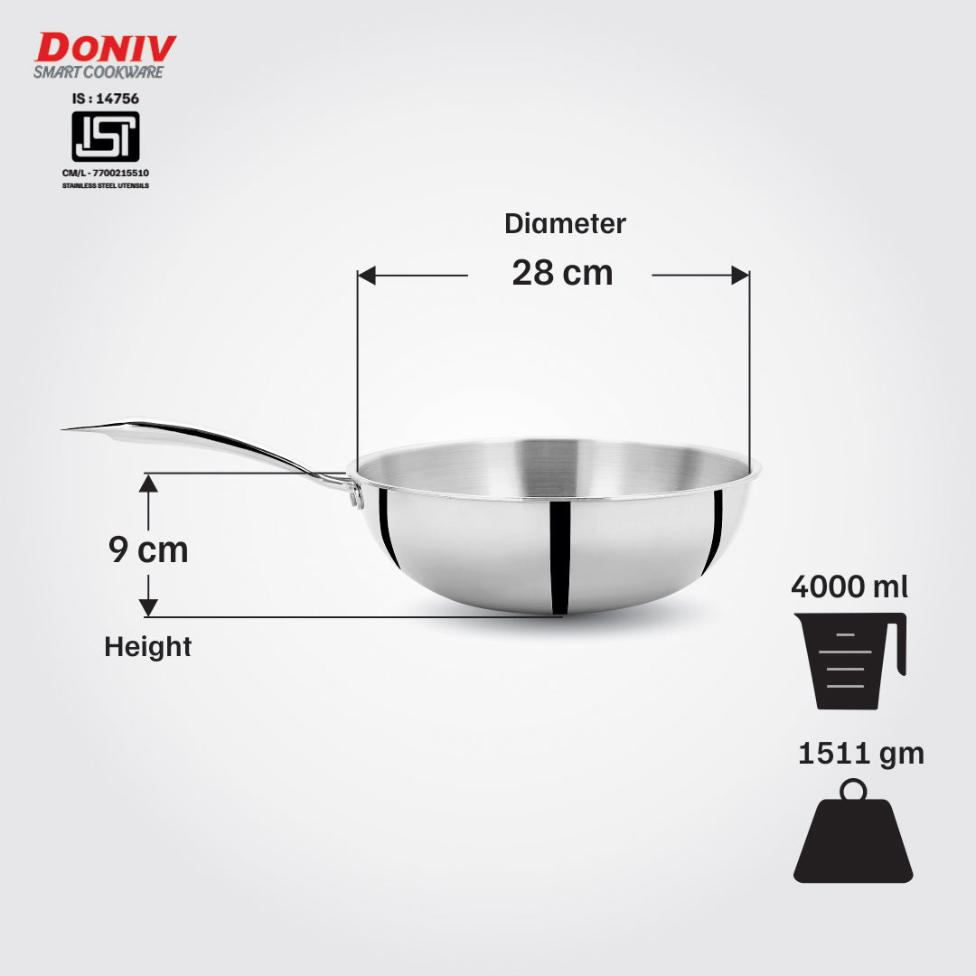 VINOD Doniv Titanium Triply Stainless Steel Wok_28cm