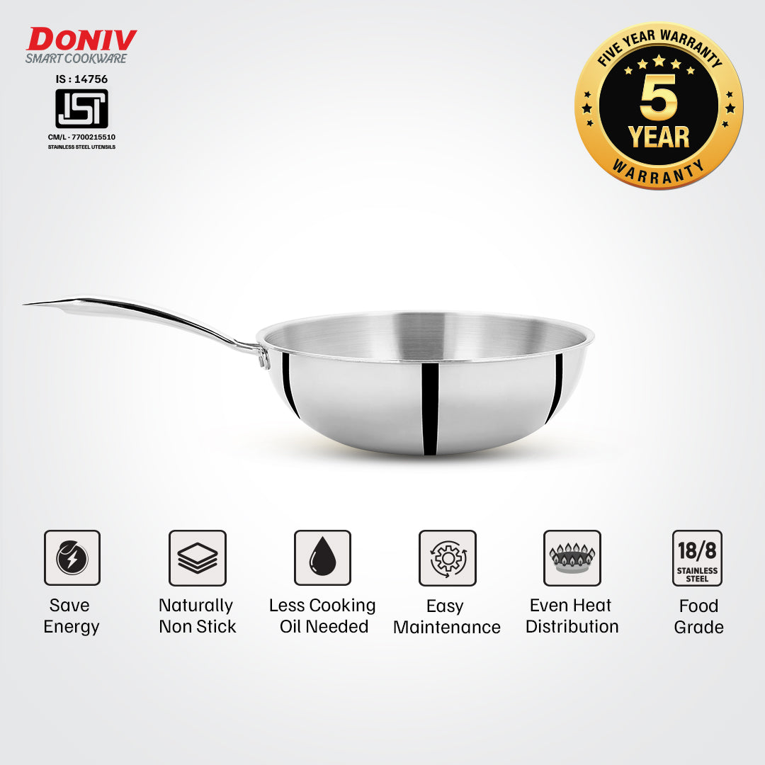 VINOD Doniv Titanium Triply Stainless Steel Wok features