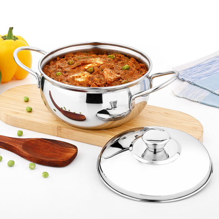 Vinod Stainless Steel Milano Plain Serving Casserole With Steel Lid & Side Handle 1230 ml, 16 cm