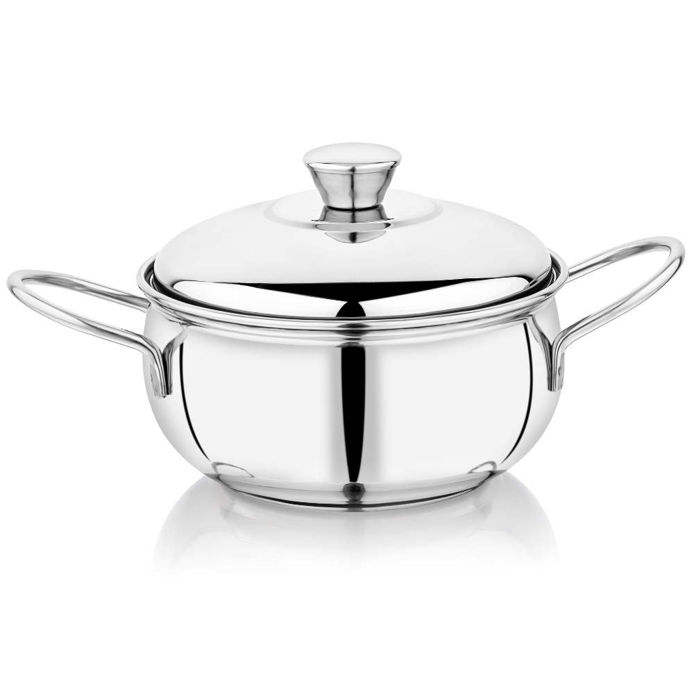 Vinod Stainless Steel Milano Plain Serving Casserole With Steel Lid & Side Handle 1230 ml, 16 cm