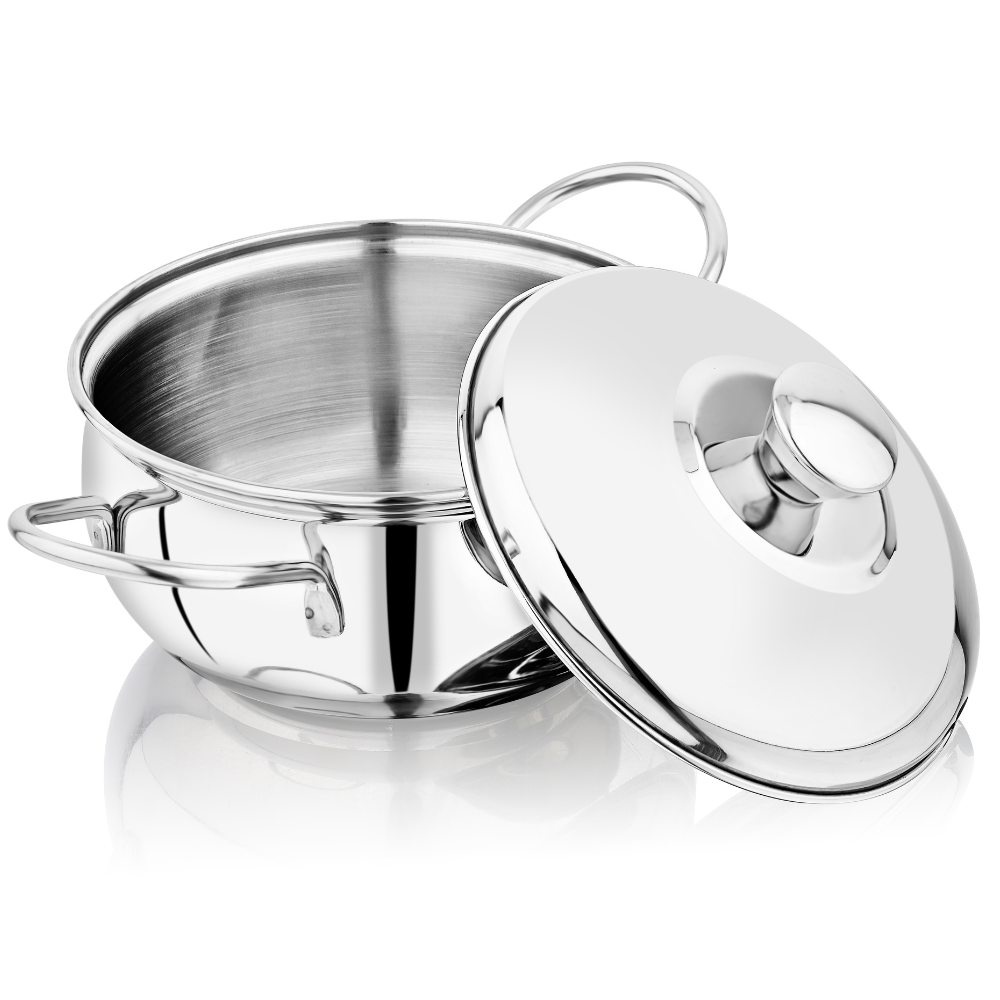 Vinod Stainless Steel Milano Plain Serving Casserole With Steel Lid & Side Handle 1230 ml, 16 cm