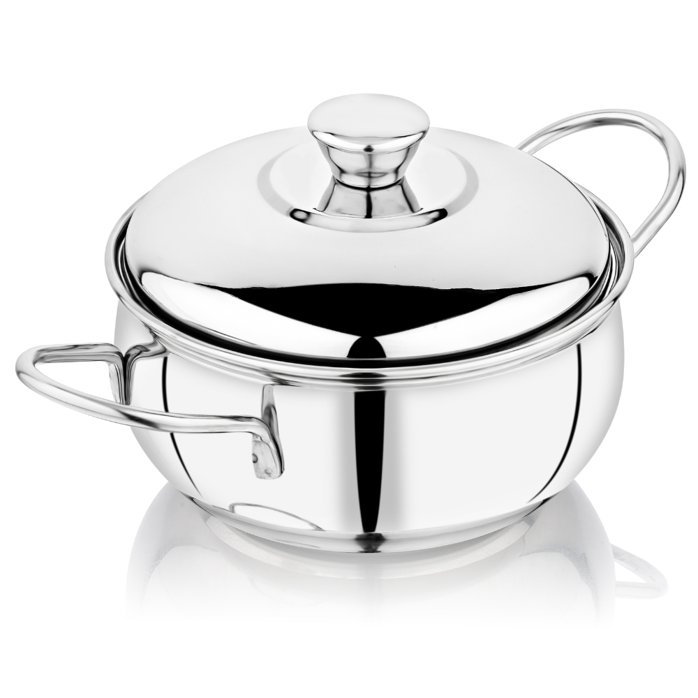 Vinod Stainless Steel Milano Plain Serving Casserole With Steel Lid & Side Handle 1230 ml, 16 cm