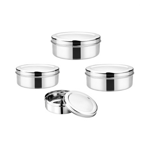 Vinod Stainless Steel Puri Dabba, Storage Containers – Pack of 4 (Capacity: 1200 ml, 1500 ml, 2100 ml, 2500 ml)